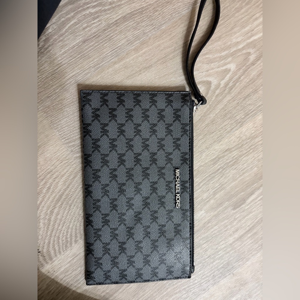 Michael Kors Black and Gray Monogram Wristlet